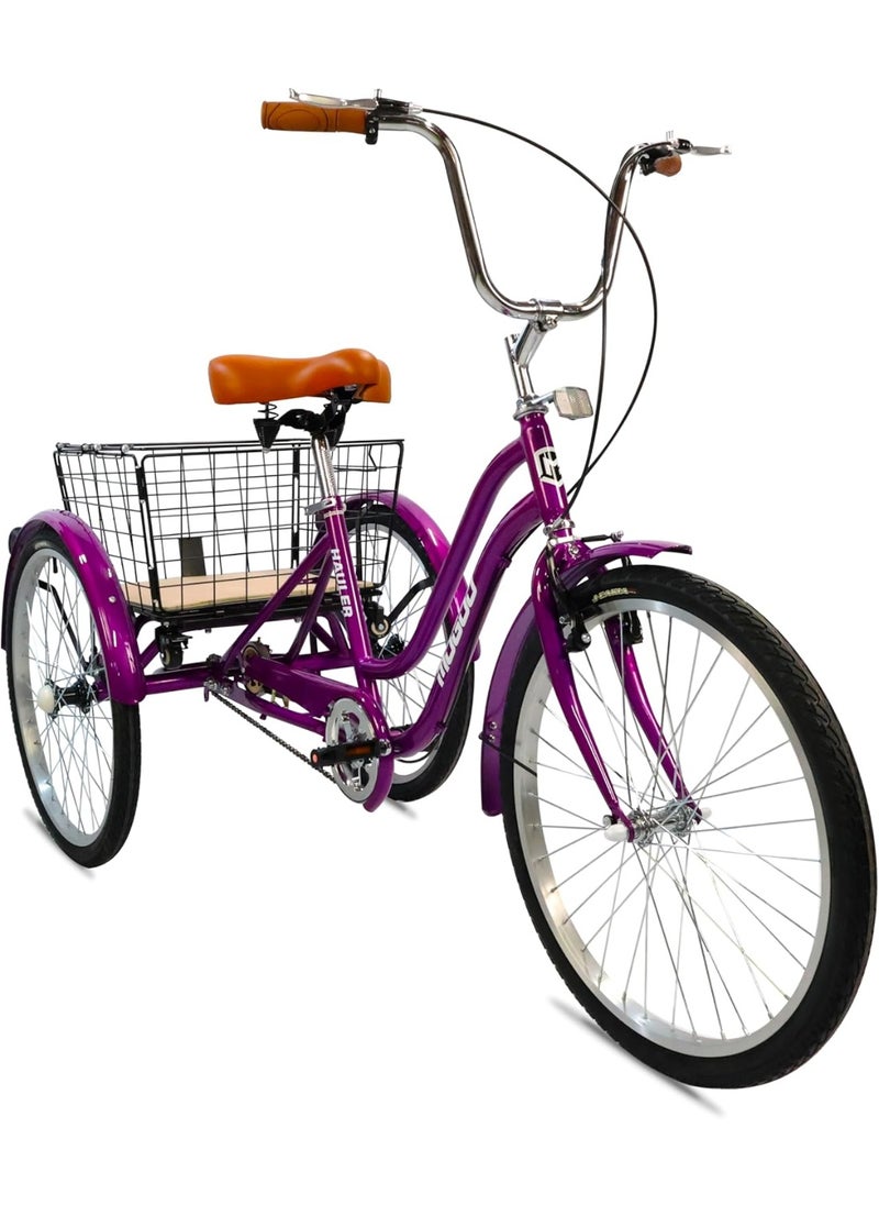 Mogoo Hauler Adult Tricycle With Basket - Purple, 24 Inches