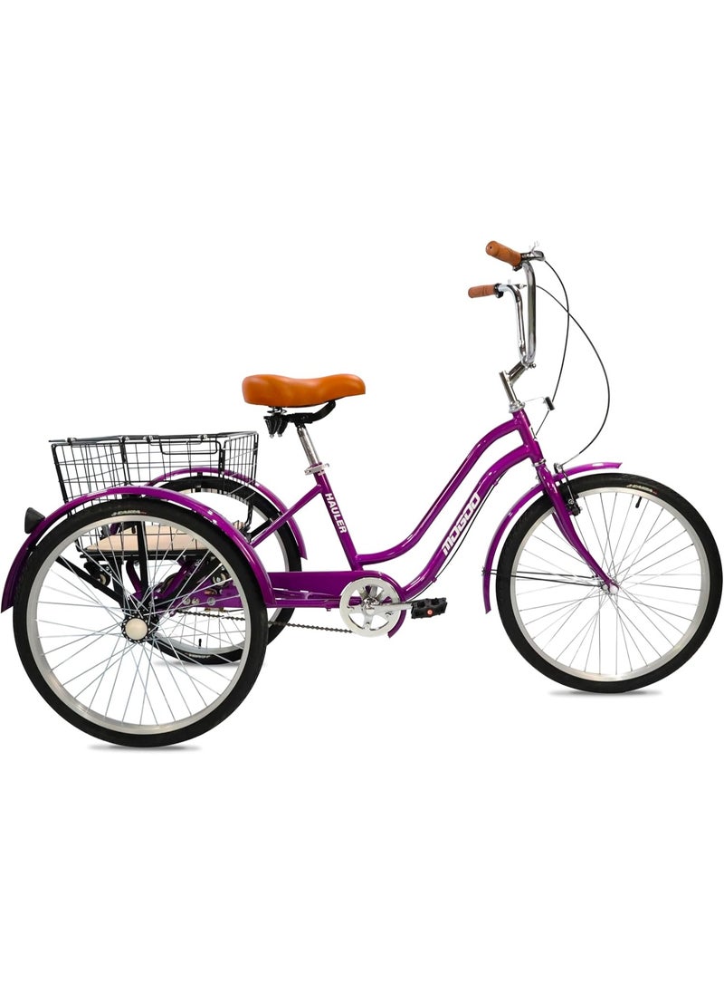 Mogoo Hauler Adult Tricycle With Basket - Purple, 24 Inches