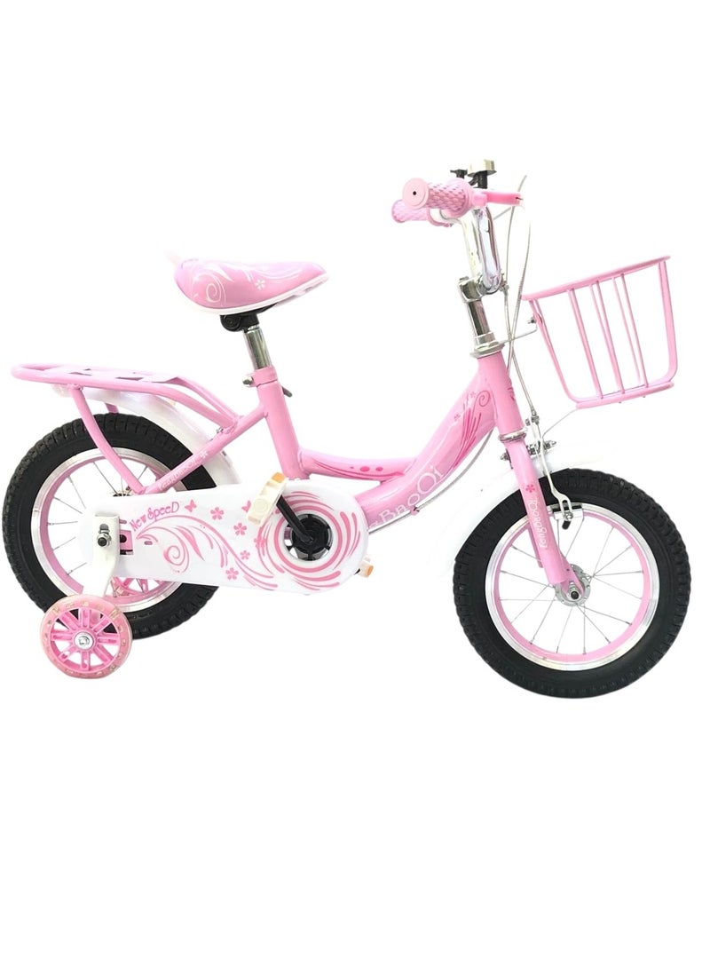 Girls Bicycle 12 Inch – Pink 100% assemble Kids Bike with Basket, Training Wheels & Rear Seat – Cute Design for Ages 2–4