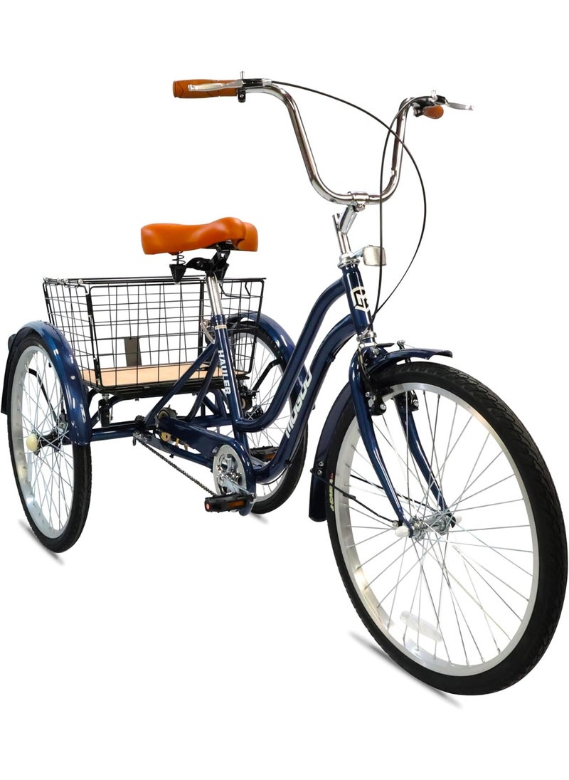 Mogoo Hauler Adult Tricycle With Basket - Blue, 24 Inches