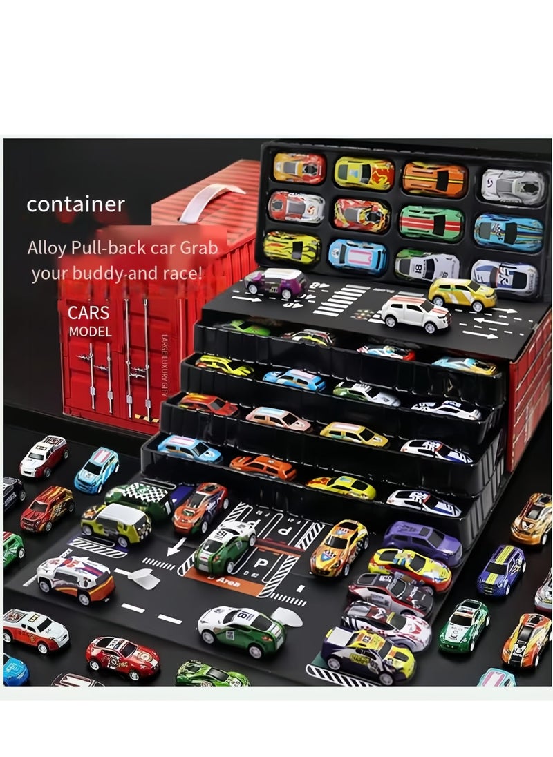 Toy Cars Collection Set with Storage Display Case, 48 Alloy Racing Cars, Multi-Colour Friction Powered Cars Toys for Toddlers, Boys, Girls’ Educational Play, Goodie Bags Stuffers