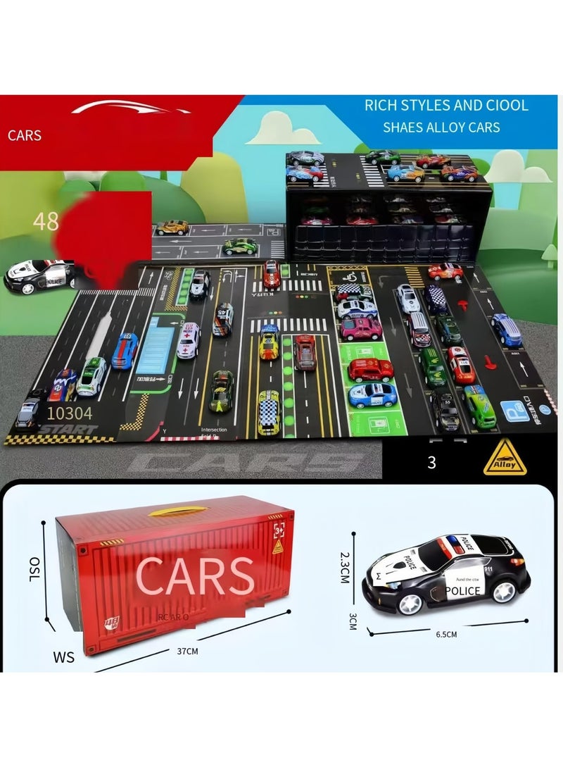 Toy Cars Collection Set with Storage Display Case, 48 Alloy Racing Cars, Multi-Colour Friction Powered Cars Toys for Toddlers, Boys, Girls’ Educational Play, Goodie Bags Stuffers