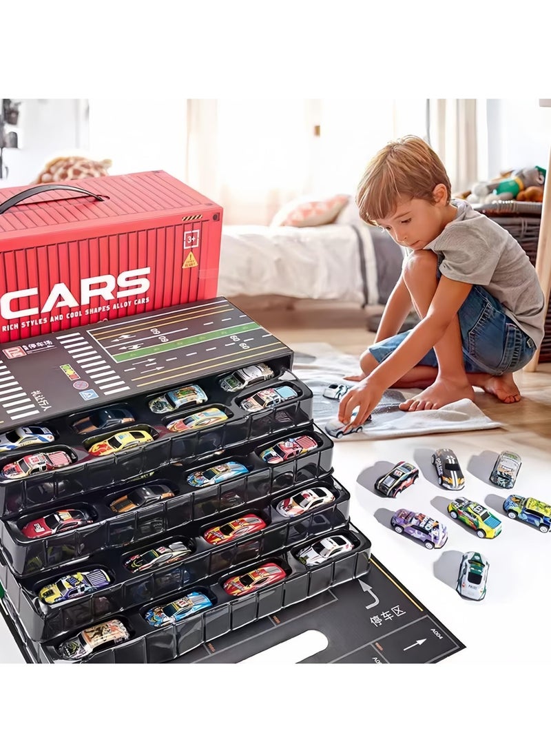 Toy Cars Collection Set with Storage Display Case, 48 Alloy Racing Cars, Multi-Colour Friction Powered Cars Toys for Toddlers, Boys, Girls’ Educational Play, Goodie Bags Stuffers