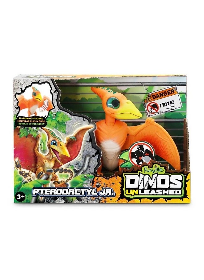 Funville Dinos Unleashed Flying & Roaring Pterodactyl Jr Figure (Orange, 23 cm)