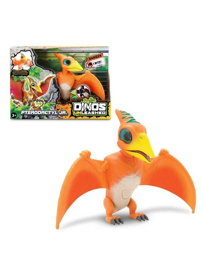 Funville Dinos Unleashed Flying & Roaring Pterodactyl Jr Figure (Orange, 23 cm)