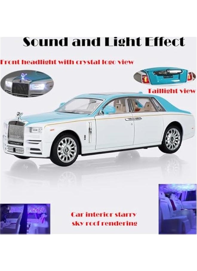 Toy Car Rolls-Royce 1/24 Blue Phantom Alloy Collectibles Diecast Vehicles Model with Sound and Light