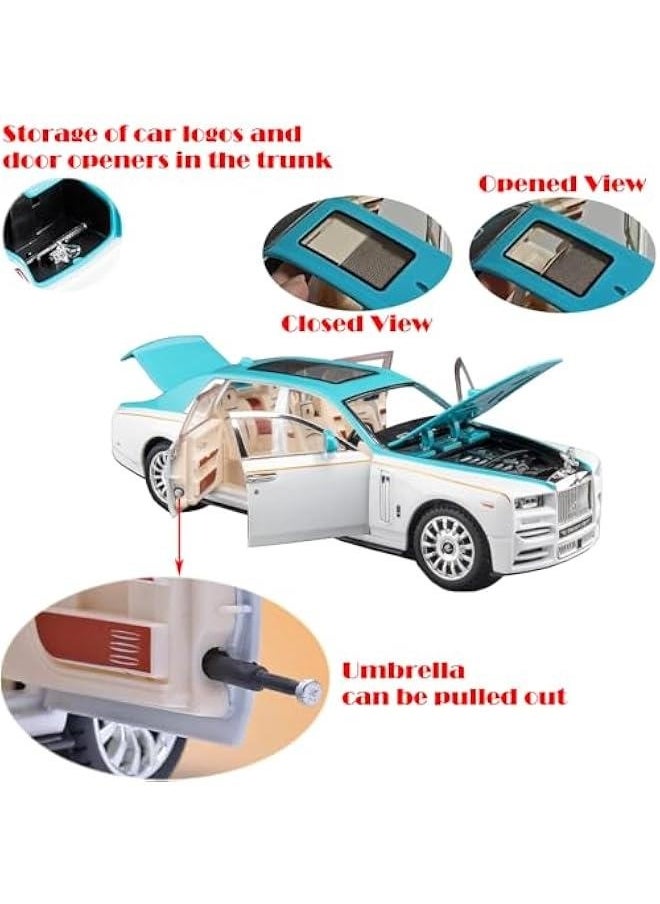 Toy Car Rolls-Royce 1/24 Blue Phantom Alloy Collectibles Diecast Vehicles Model with Sound and Light