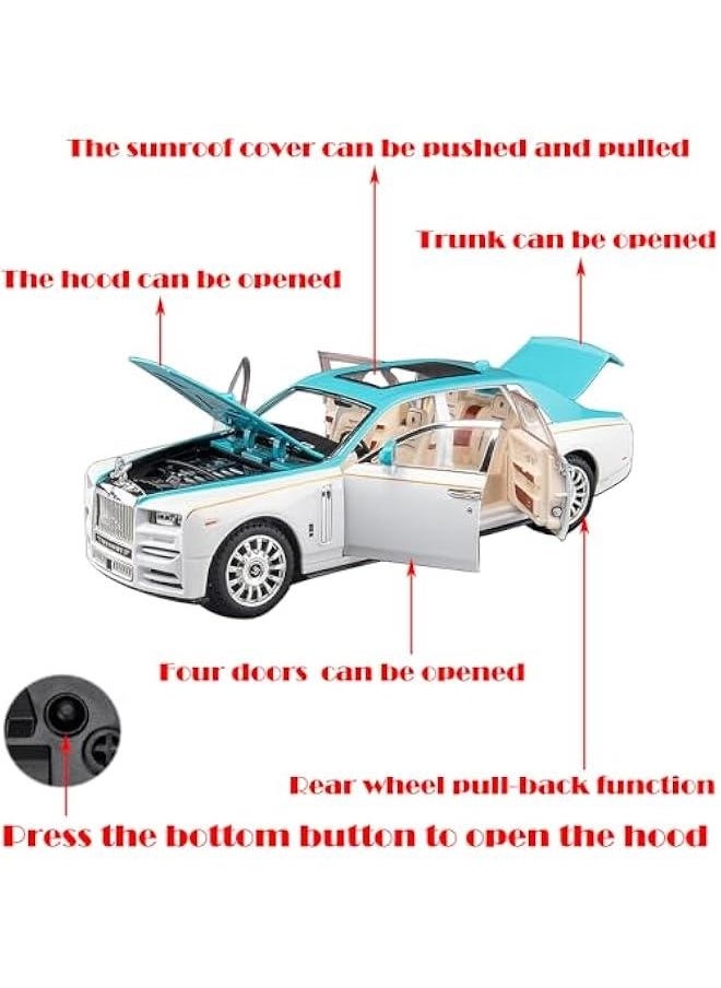 Toy Car Rolls-Royce 1/24 Blue Phantom Alloy Collectibles Diecast Vehicles Model with Sound and Light