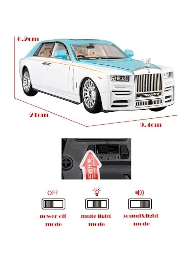 Toy Car Rolls-Royce 1/24 Blue Phantom Alloy Collectibles Diecast Vehicles Model with Sound and Light