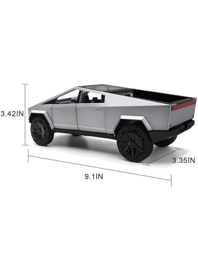 Cybertruck Model: 1/24 Diecast Metal Toy Trucks with Lights and Sounds, Mini Vehicles Toys for Boys, Ages 3 and Up (Silver)