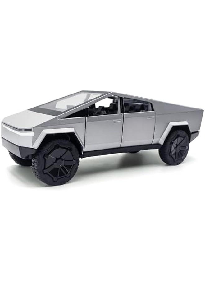 Cybertruck Model: 1/24 Diecast Metal Toy Trucks with Lights and Sounds, Mini Vehicles Toys for Boys, Ages 3 and Up (Silver)