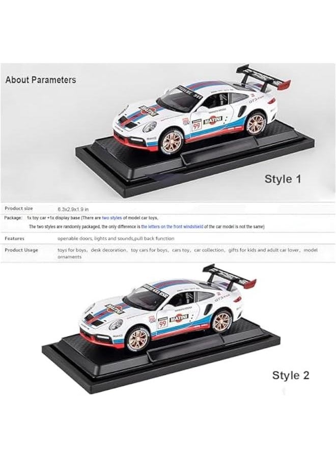 Toy Cars Porsche 911 GT3 RS RSR Turbo S Diecast Model Cars,Pull Back Car with Light and Sound Sports Race Car for Boys Age 4-7 Gifts White Blue