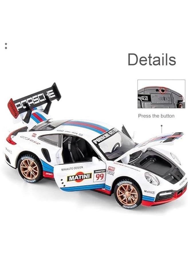 Toy Cars Porsche 911 GT3 RS RSR Turbo S Diecast Model Cars,Pull Back Car with Light and Sound Sports Race Car for Boys Age 4-7 Gifts White Blue