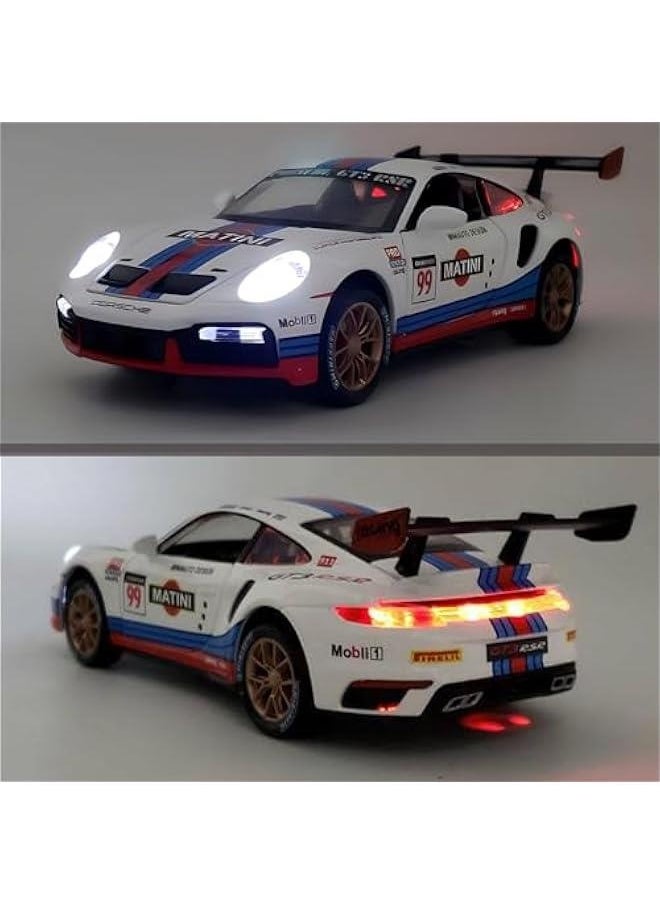 Toy Cars Porsche 911 GT3 RS RSR Turbo S Diecast Model Cars,Pull Back Car with Light and Sound Sports Race Car for Boys Age 4-7 Gifts White Blue