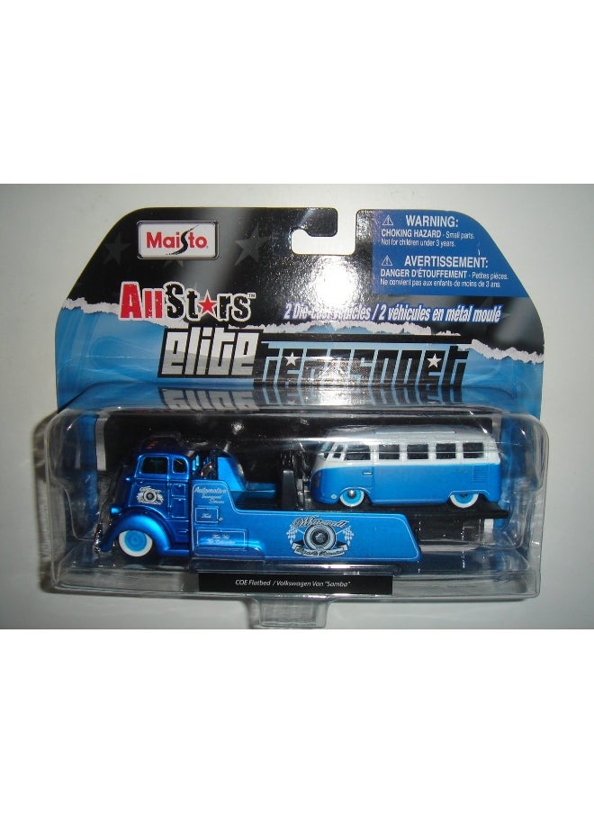 Maisto All Stars Elite Transport COE Flatbed Blue With Volkswagen Van (1:64)