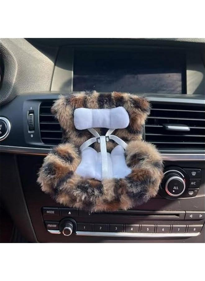 Car Seat for Labubu Doll, Cute Functional Car Ornament with Air Vent Clip and Desktop Stand, Carseat Accessories Stuff (Leopard Print)