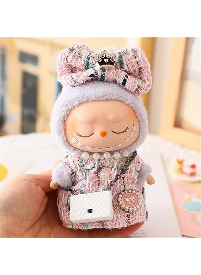 Clothes Suitable for Labubu 17cm Party Clothes Accessories(No Doll), Cute Bow Outfit Suitable for 6.69inch (17cm) Doll Soft Clothing Replacement (PinkA+Bag)