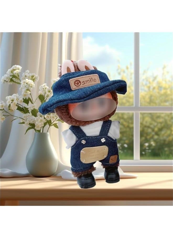 15cm-17cm Doll Clothes Suitable for labubu 17cm 15cm Dolls Accessories Sitting No Doll Only Clothes (1cowboy Romper+1round hat)