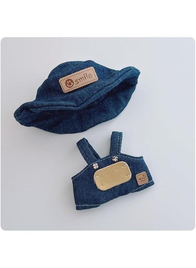 15cm-17cm Doll Clothes Suitable for labubu 17cm 15cm Dolls Accessories Sitting No Doll Only Clothes (1cowboy Romper+1round hat)
