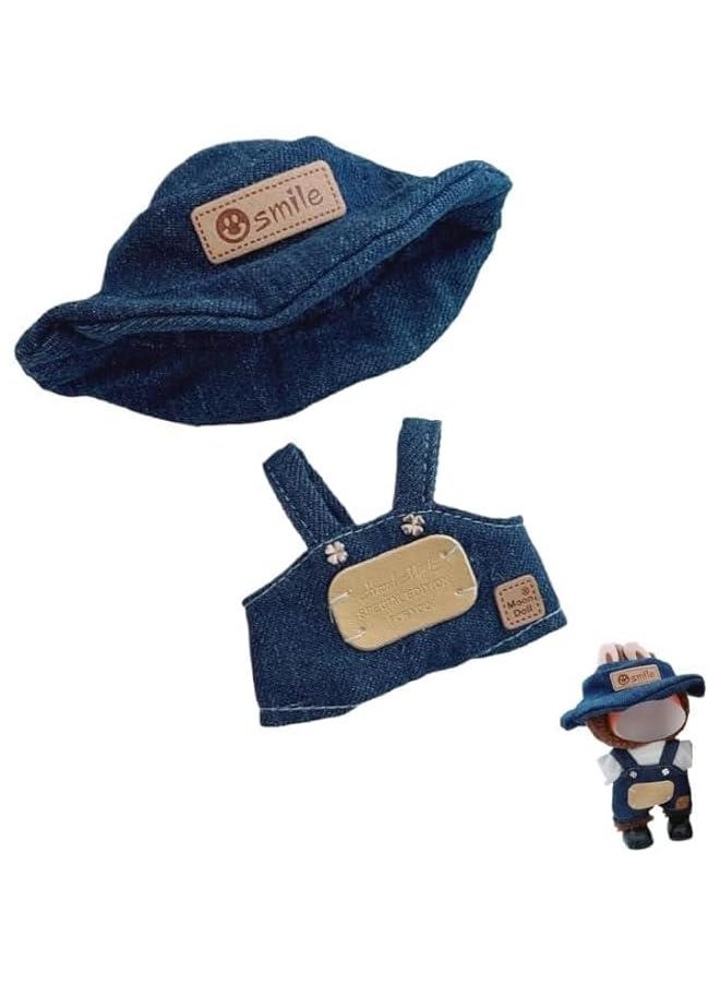 15cm-17cm Doll Clothes Suitable for labubu 17cm 15cm Dolls Accessories Sitting No Doll Only Clothes (1cowboy Romper+1round hat)