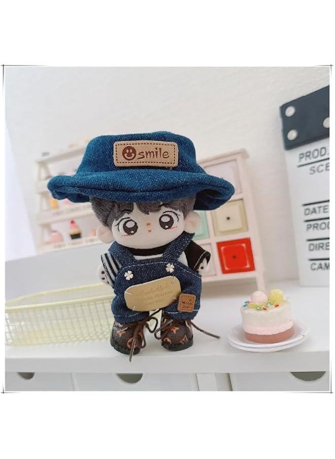15cm-17cm Doll Clothes Suitable for labubu 17cm 15cm Dolls Accessories Sitting No Doll Only Clothes (1cowboy Romper+1round hat)