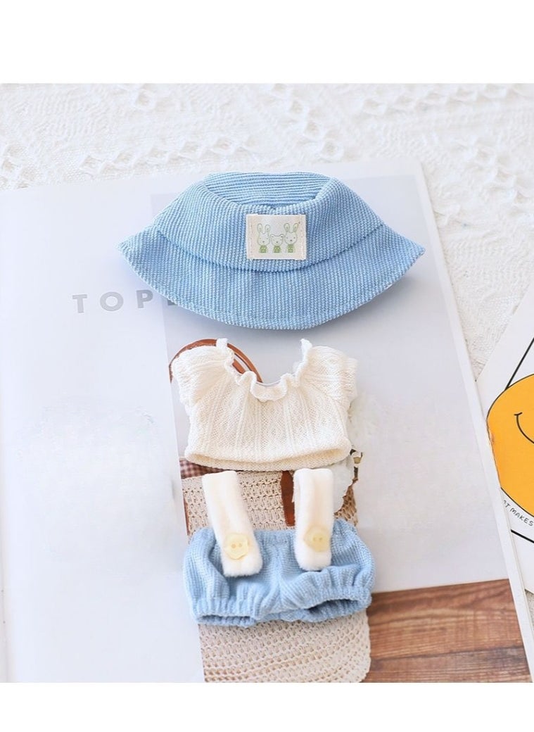 LABUBU Doll Second generation sitting Smile with 3 pieces of doll clothes Blue QUQU