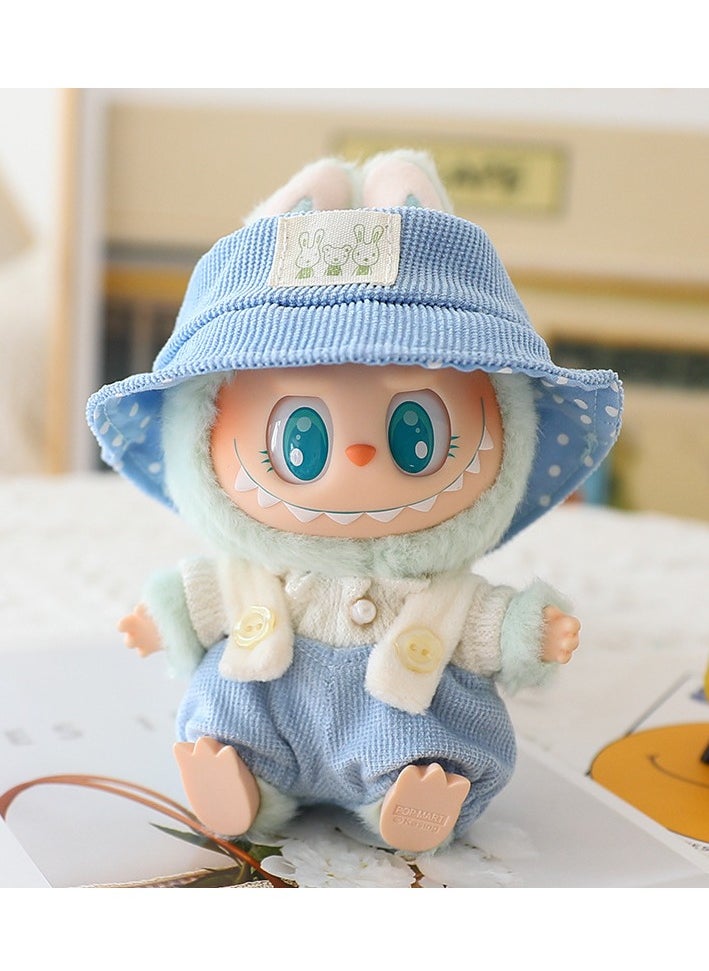 LABUBU Doll Second generation sitting Smile with 3 pieces of doll clothes Blue QUQU