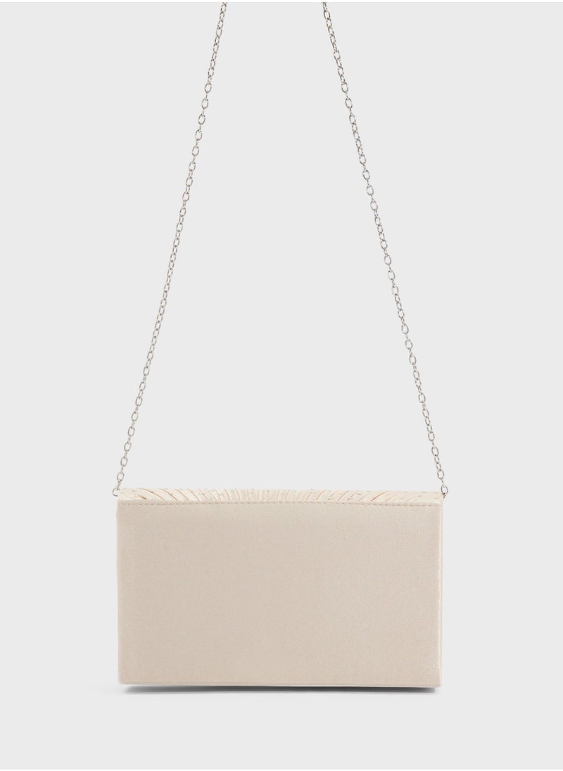 Pleated Embellished Clutch Bag