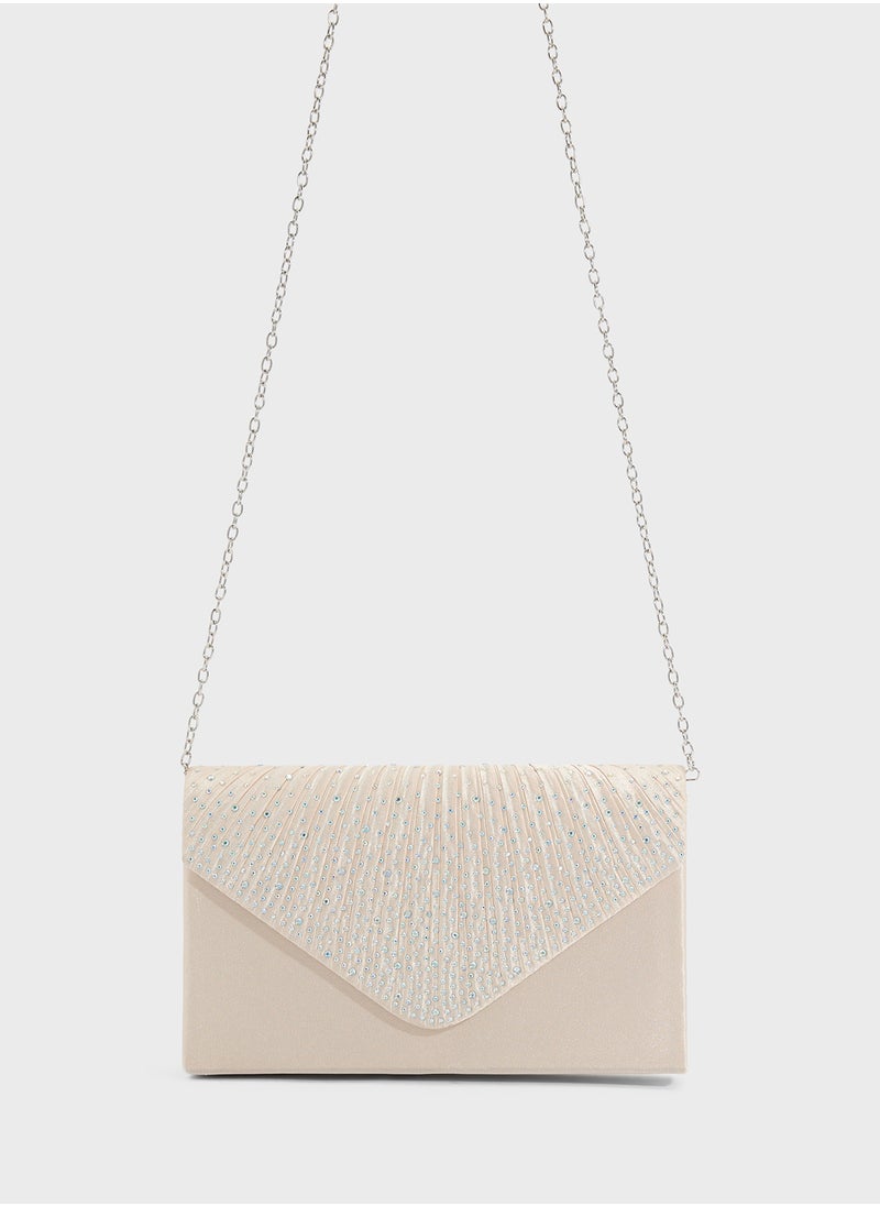 Pleated Embellished Clutch Bag
