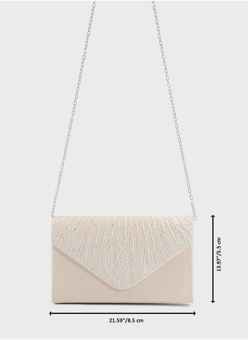 Pleated Embellished Clutch Bag