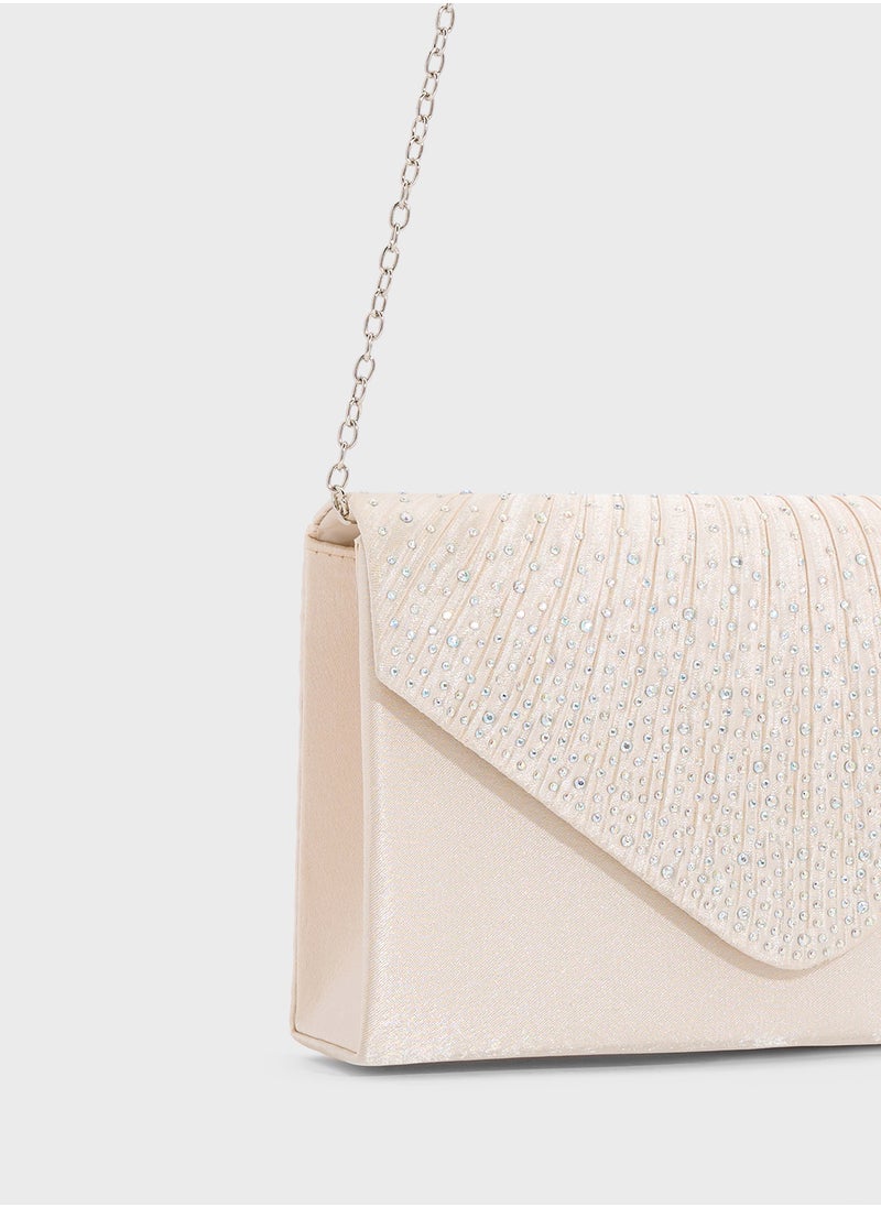 Pleated Embellished Clutch Bag