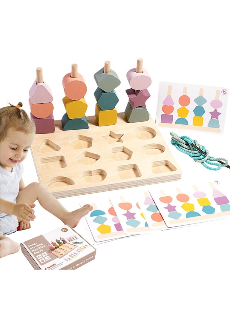 3 in 1 Wooden Color Sorting Stacking Toys, Montessori Wooden Beads Sequencing Toy Set, Montessori Stem Fine Motor Skills for Toddlers, Preschool Learning Montessori Toys Gifts for Kids