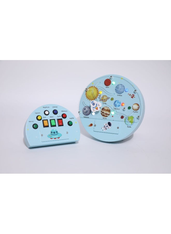 Montessori Toddler Busy Board for 3+ Year Old, Baby Wooden Busy Board with 8 LED Light Switches, Sensory Toys, Light Switch Toys, Travel Toys