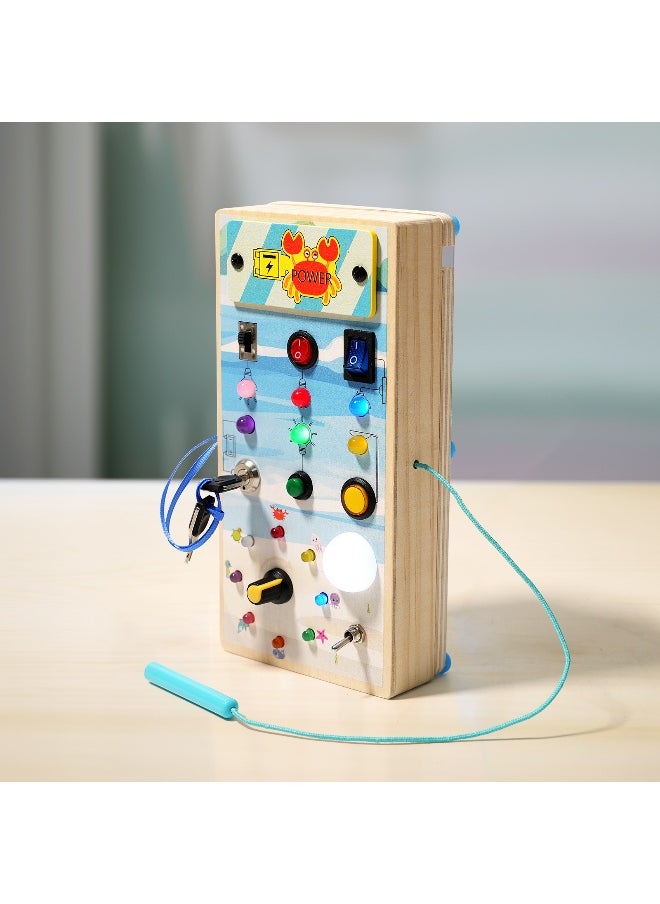 Montessori Toddler Busy Board for 3+ Year Old, Baby Wooden Busy Board with 8 LED Light Switches, Sensory Toys, Light Switch Toys, Travel Toys