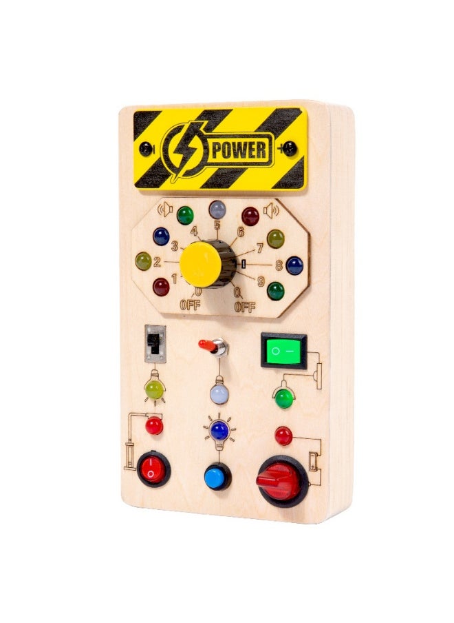 Montessori Toddler Busy Board for 3+ Year Old, Baby Wooden Busy Board with 8 LED Light Switches, Sensory Toys, Light Switch Toys, Travel Toys