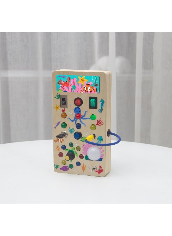 Montessori Toddler Busy Board for 3+ Year Old, Baby Wooden Busy Board with 8 LED Light Switches, Sensory Toys, Light Switch Toys, Travel Toys