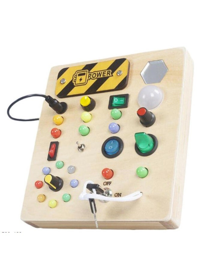 Montessori Toddler Busy Board for 3+ Year Old, Baby Wooden Busy Board with 8 LED Light Switches, Sensory Toys, Light Switch Toys, Travel Toys