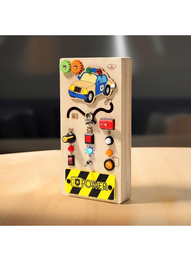 Montessori Toddler Busy Board for 3+ Year Old, Baby Wooden Busy Board with 8 LED Light Switches, Sensory Toys, Light Switch Toys, Travel Toys