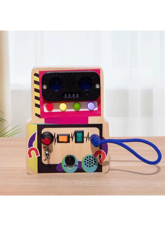 Montessori Toddler Busy Board for 3+ Year Old, Baby Wooden Busy Board with 8 LED Light Switches, Sensory Toys, Light Switch Toys, Travel Toys
