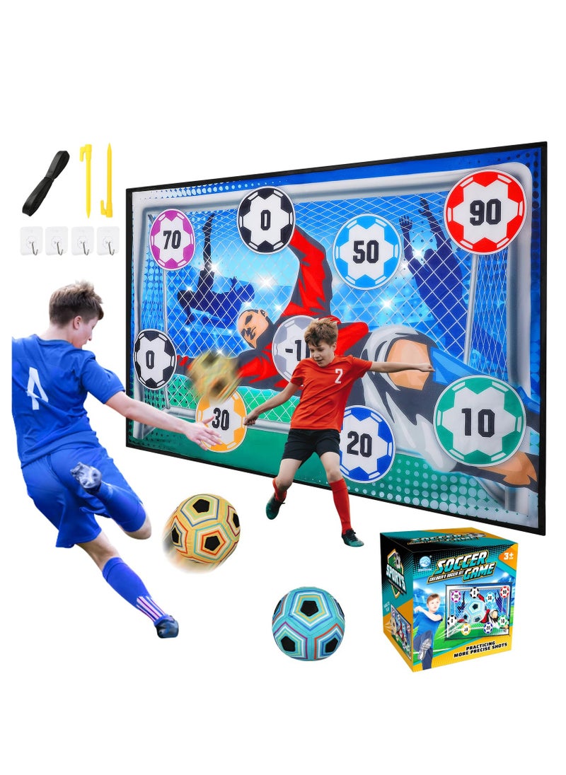 Soccer Ball Game Set for Kids, Indoor Outdoor Backyard Toss Soccer Goal Game with Velcro Balls, Foldable Flannel Goals, Toddlers Gift for 3 4 5 6 7 8 Year Old Boy Toys Birthday