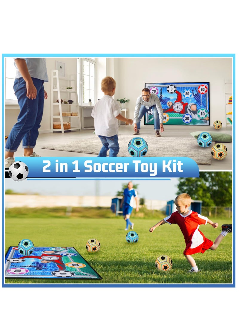 Soccer Ball Game Set for Kids, Indoor Outdoor Backyard Toss Soccer Goal Game with Velcro Balls, Foldable Flannel Goals, Toddlers Gift for 3 4 5 6 7 8 Year Old Boy Toys Birthday