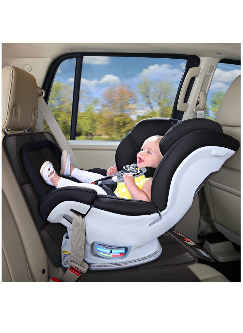 Premium Car Seat Protector for Kids & Pets - Large, Waterproof 600D Fabric, Thick Padding & Convenient Storage Pockets (Black)