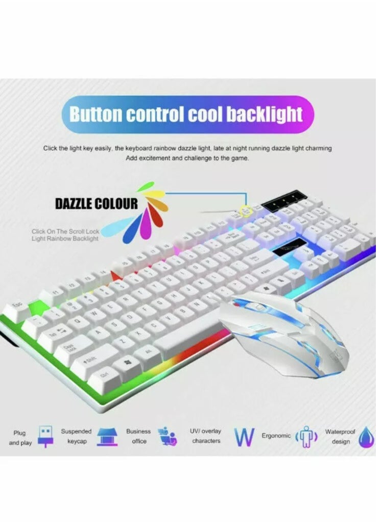 Led Gaming Keyboard With Mouse Set White