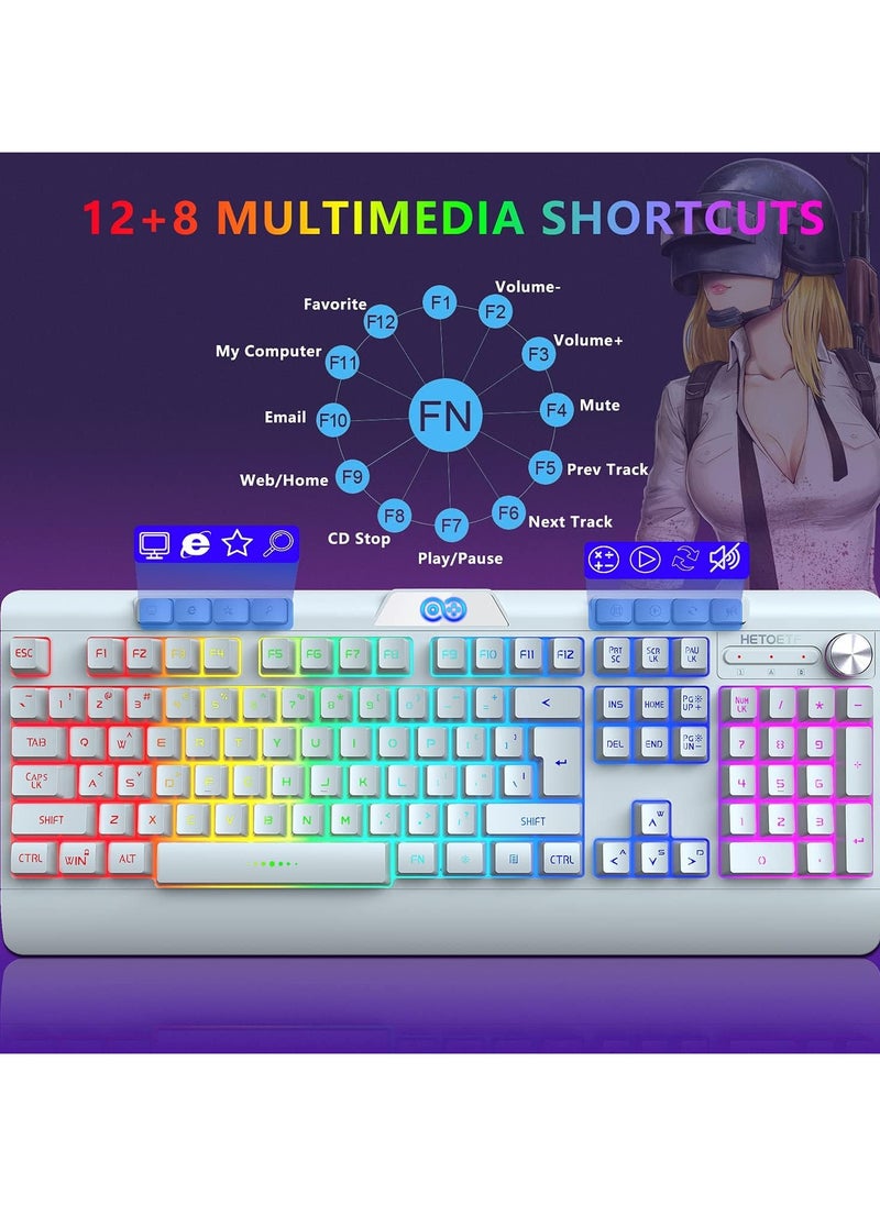 Led Gaming Keyboard With Mouse Set White