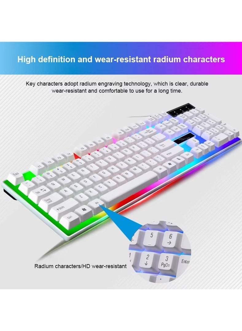 Led Gaming Keyboard With Mouse Set White