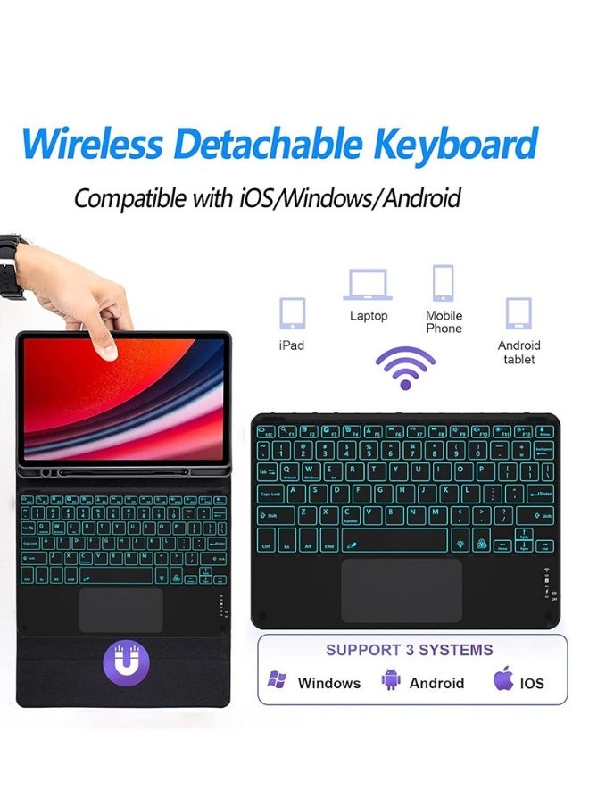 Applicable to Samsung Tablet Tab S9 FE 10.9-inch SM-X510/X516/S9 11-inch X710/X716B/X718U/S8 11-inch X700/X706/S7 11-inch T870/T875 Touch-screen backlit Arabic keyboard protective cover with pen slo