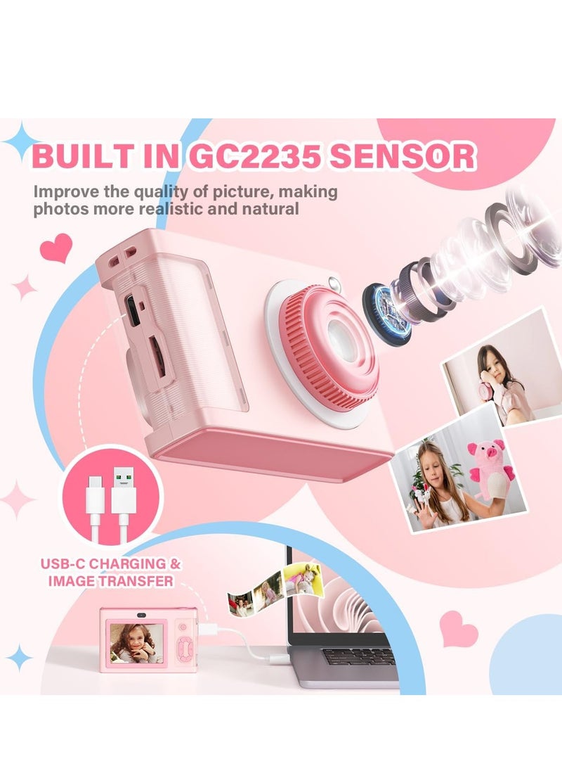 Kids Digital Camera with 32GB Card, 1080P Video, 4X Zoom, Anti-Shake, 2.4-Inch Screen, 32MP Compact Mini Point-and-Shoot, Perfect Gift for Teen Girls, Boys, and Adults - Pink.