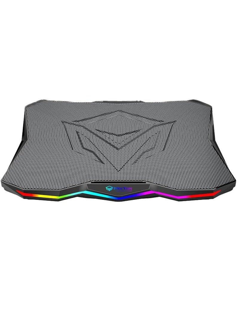 MEETION CP4040 Six Fans Laptop Gaming Air Cooling Pad, Adjustable Height Angle, 2USB Ports, RGB LED Illuminated Lightweight Quick Cooling Aluminum Alloy Grid with 45° Adjustable Stand (Black)