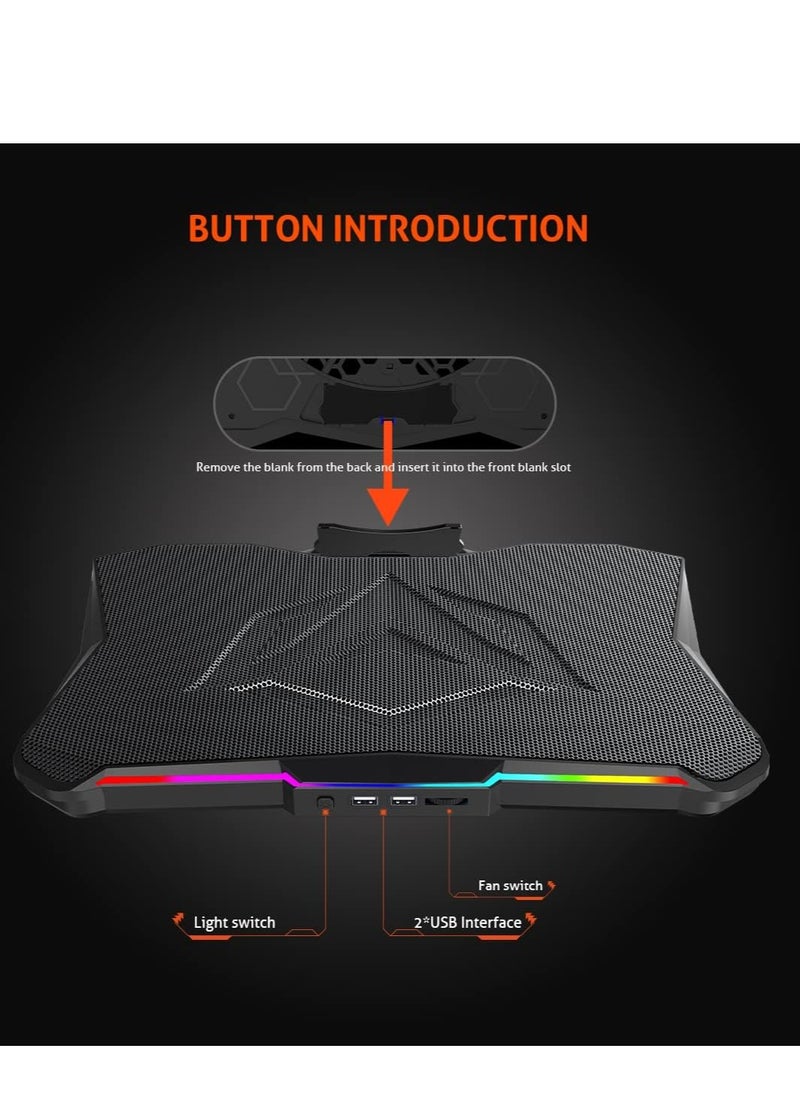 MEETION CP4040 Six Fans Laptop Gaming Air Cooling Pad, Adjustable Height Angle, 2USB Ports, RGB LED Illuminated Lightweight Quick Cooling Aluminum Alloy Grid with 45° Adjustable Stand (Black)