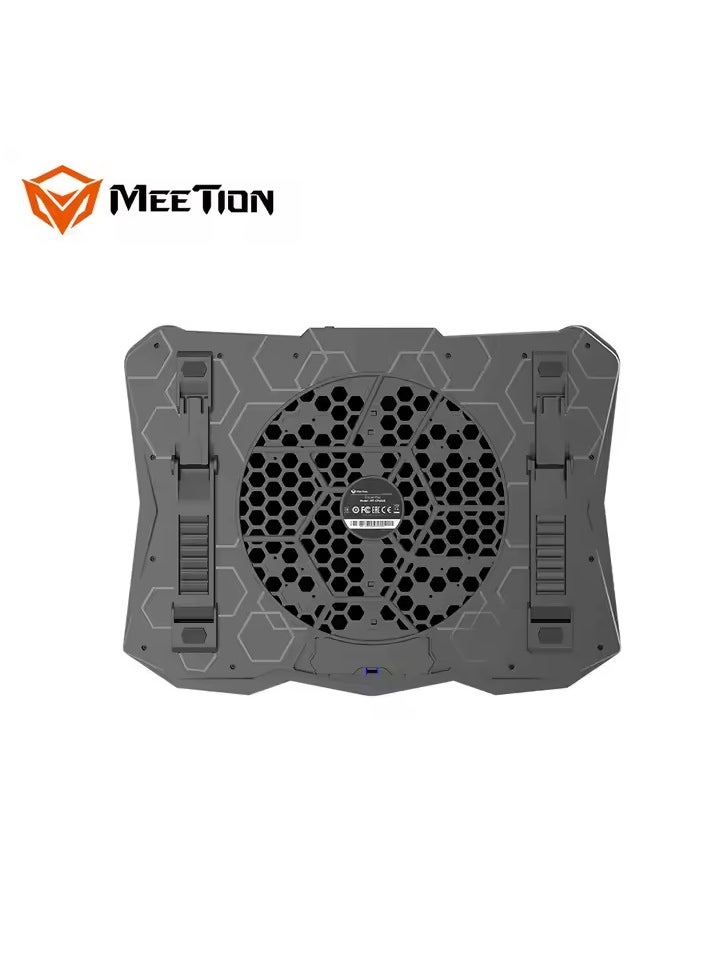 MEETION CP4040 Six Fans Laptop Gaming Air Cooling Pad, Adjustable Height Angle, 2USB Ports, RGB LED Illuminated Lightweight Quick Cooling Aluminum Alloy Grid with 45° Adjustable Stand (Black)